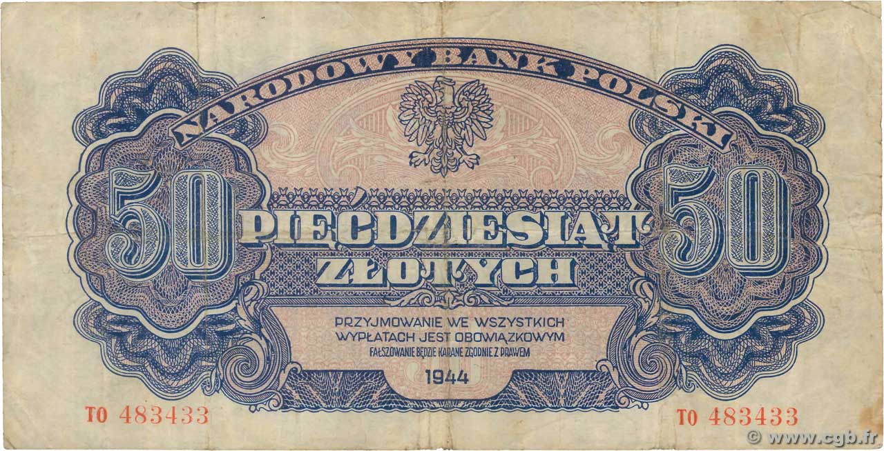 50 Zlotych POLOGNE  1944 P.114 TB