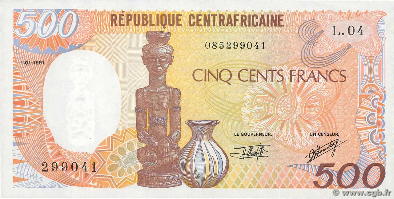 500 Francs REPúBLICA CENTROAFRICANA  1991 P.14d SC+