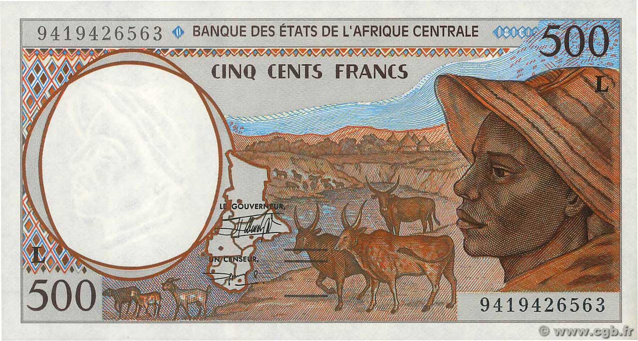 500 Francs STATI DI L  AFRICA CENTRALE  1994 P.401Lb q.FDC