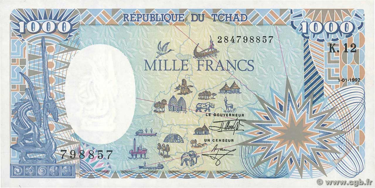 1000 Francs CHAD  1992 P.10Ac SC+
