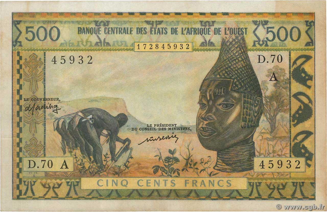 500 Francs ÉTATS DE L AFRIQUE DE L OUEST  1970 P.102Al SUP