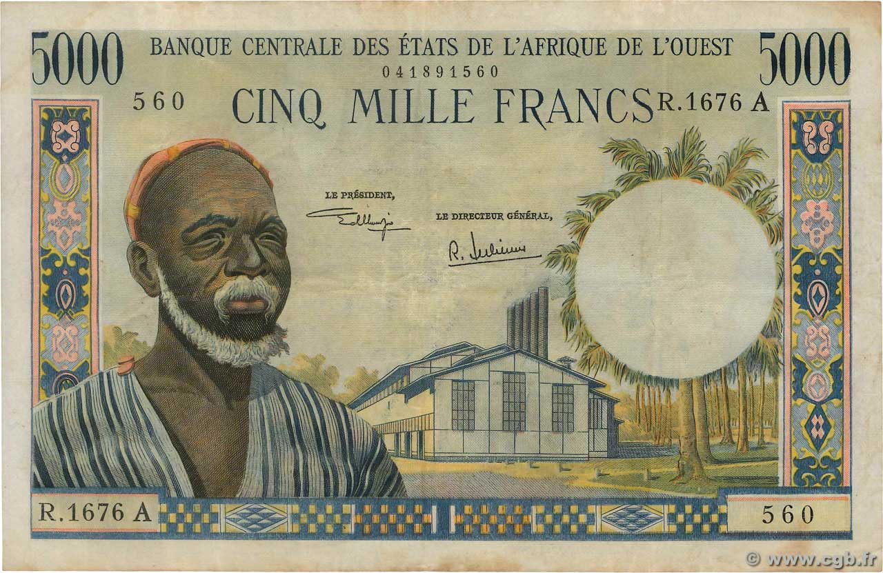 5000 Francs WEST AFRICAN STATES  1975 P.104Ah VF