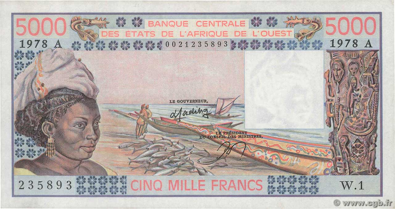 5000 Francs WEST AFRICAN STATES  1978 P.108Ab AU