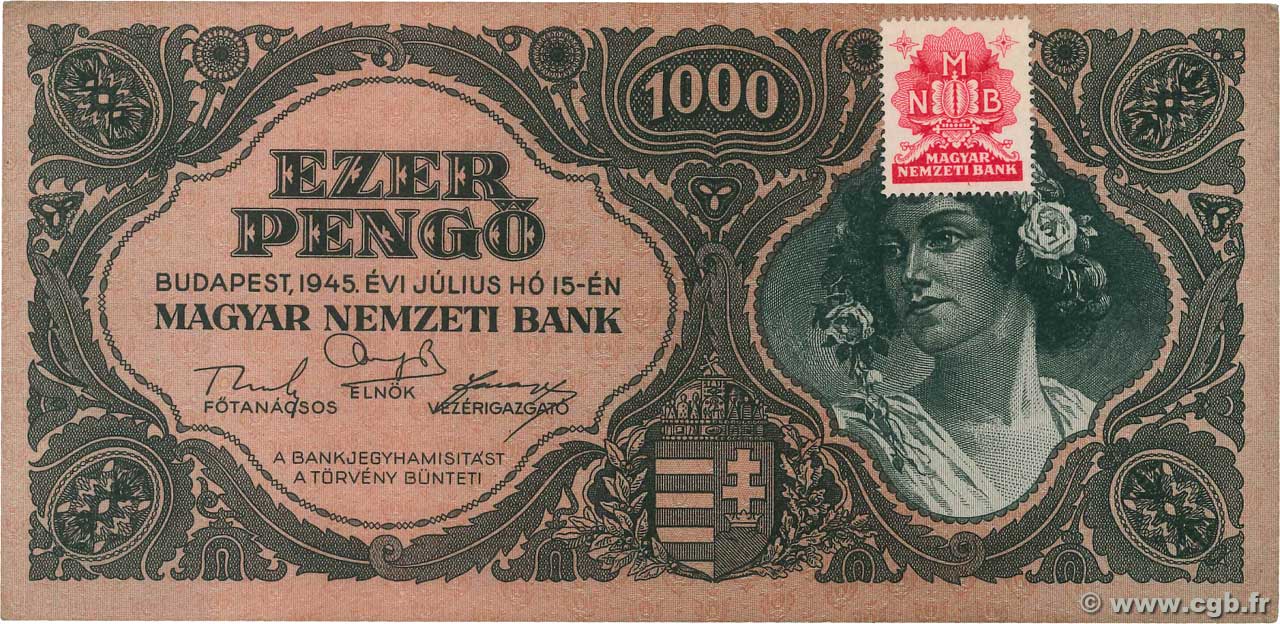 1000 Pengo HUNGRíA  1945 P.118b EBC