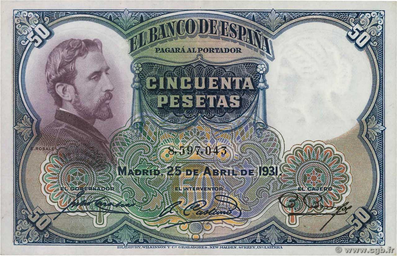 50 Pesetas ESPAGNE  1931 P.082 SUP+