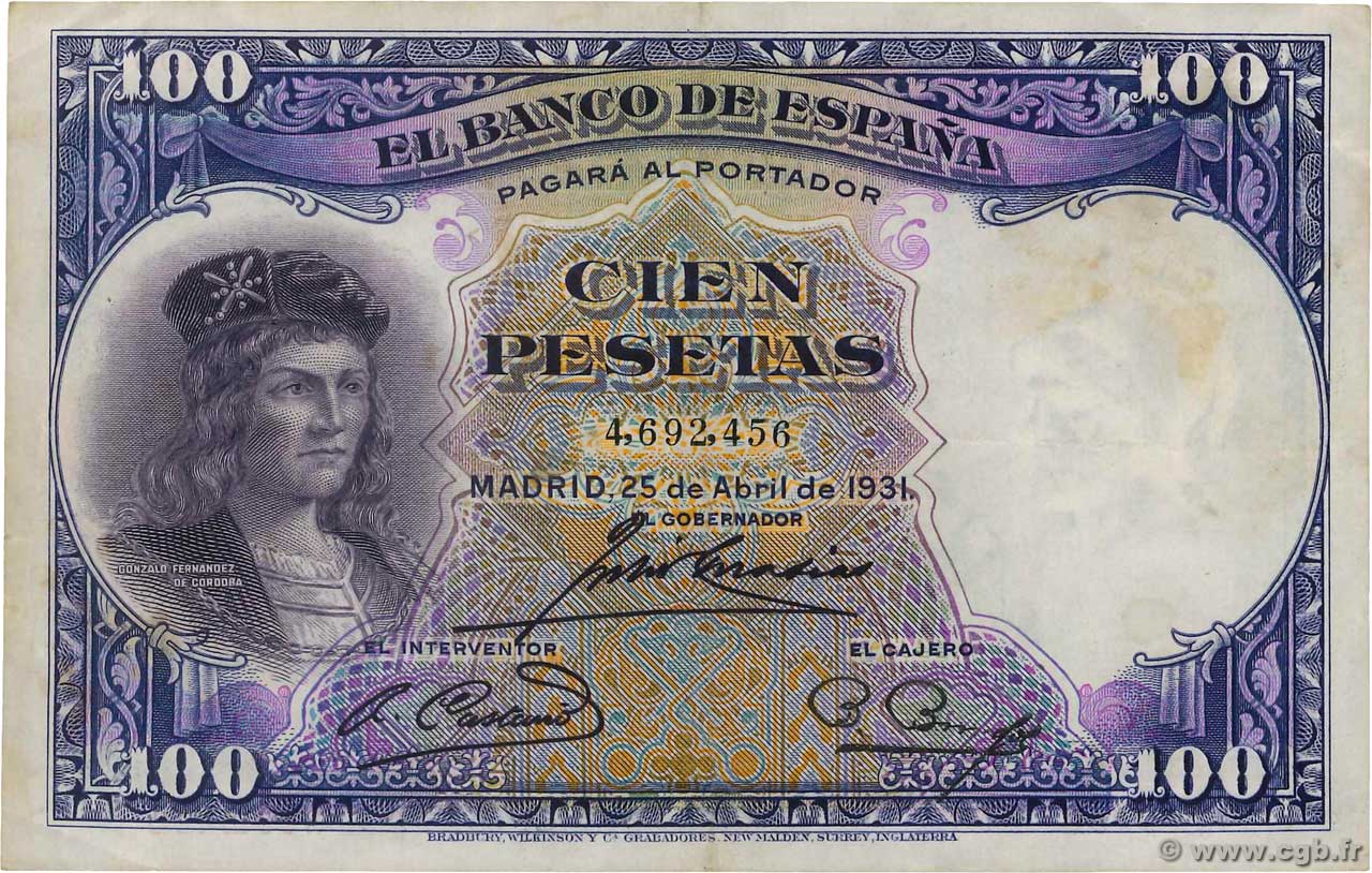 100 Pesetas ESPAÑA  1931 P.083 BC+