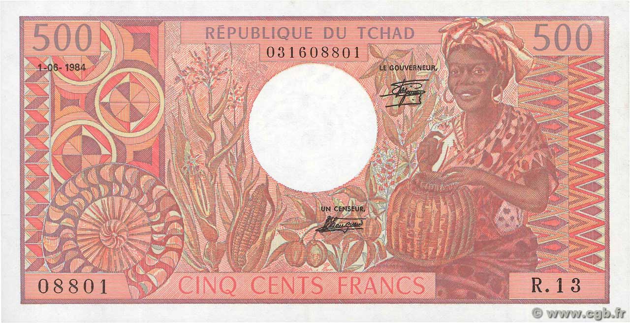 500 Francs CHAD  1984 P.06 AU