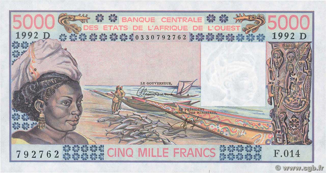 5000 Francs ESTADOS DEL OESTE AFRICANO  1992 P.407Dl SC+