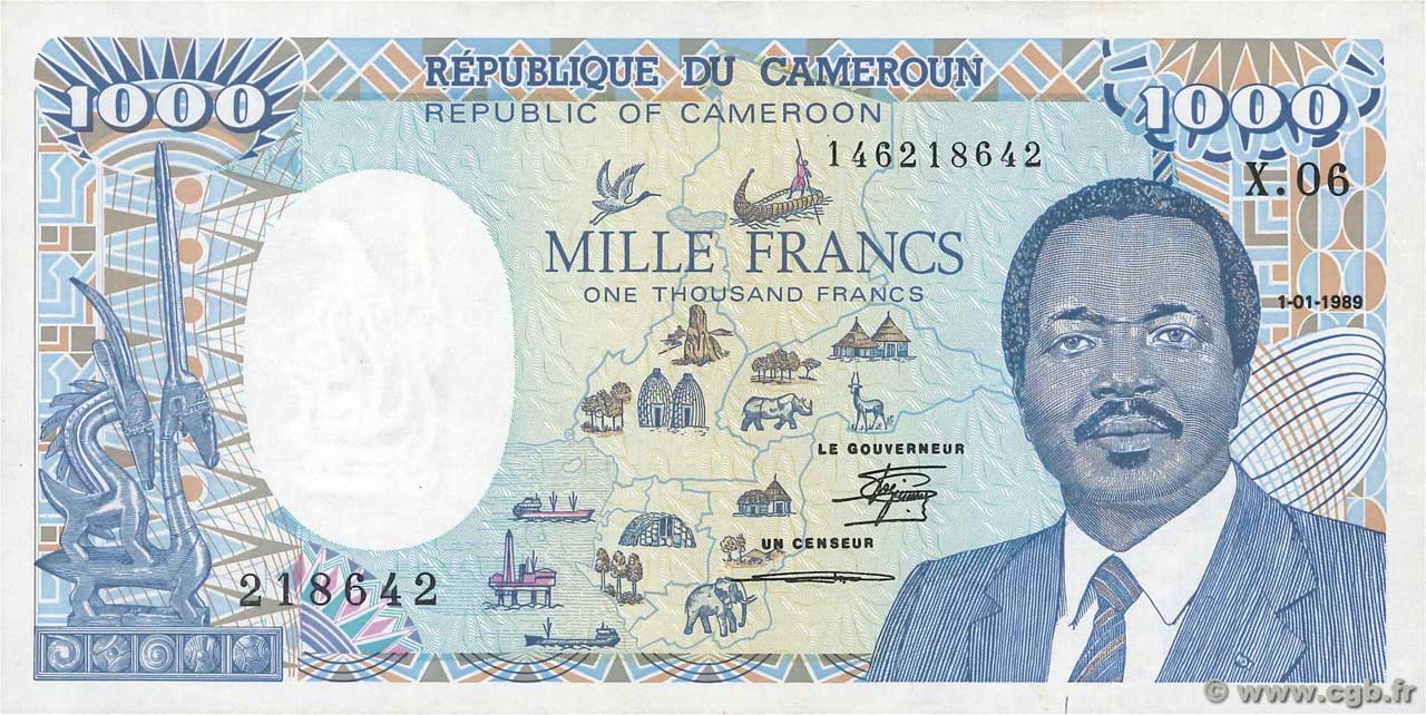 1000 Francs KAMERUN  1989 P.26a VZ