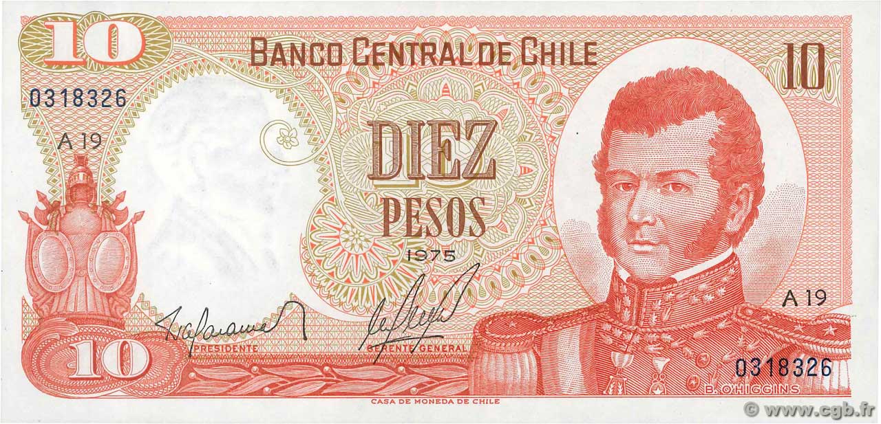 10 Pesos CILE  1975 P.150a FDC