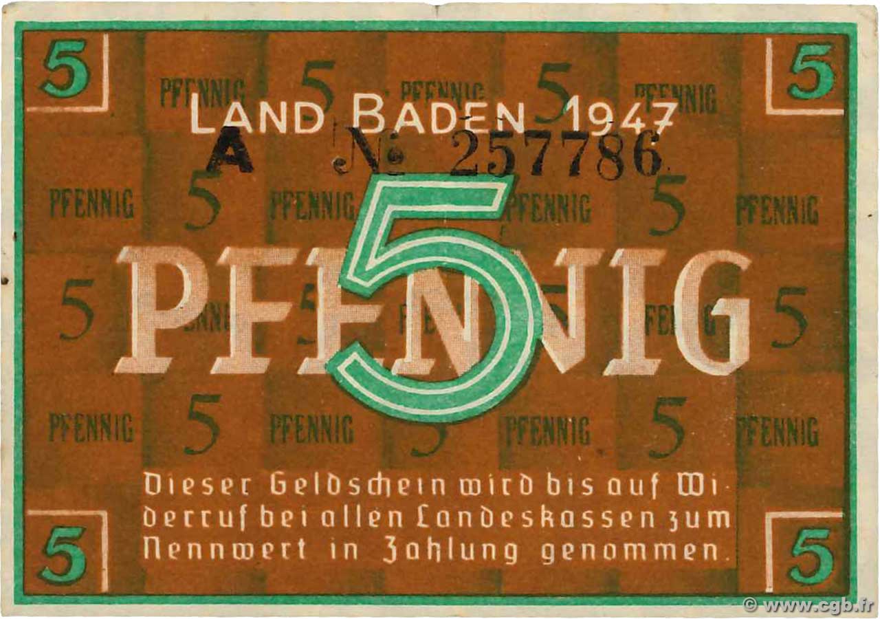 5 Pfennig ALEMANIA Baden 1947 PS.1001a MBC