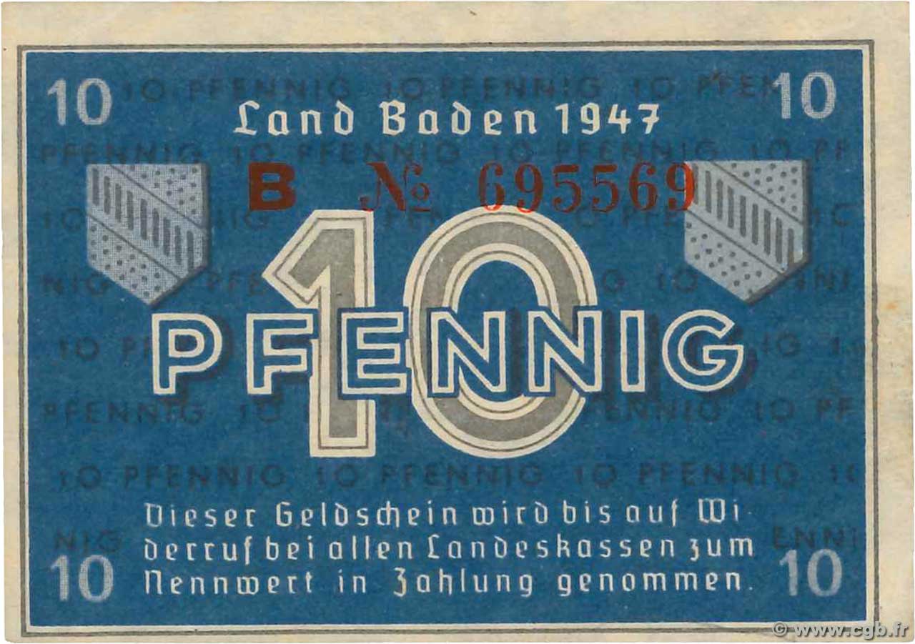 10 Pfennig ALEMANIA Baden 1947 PS.1002a MBC+