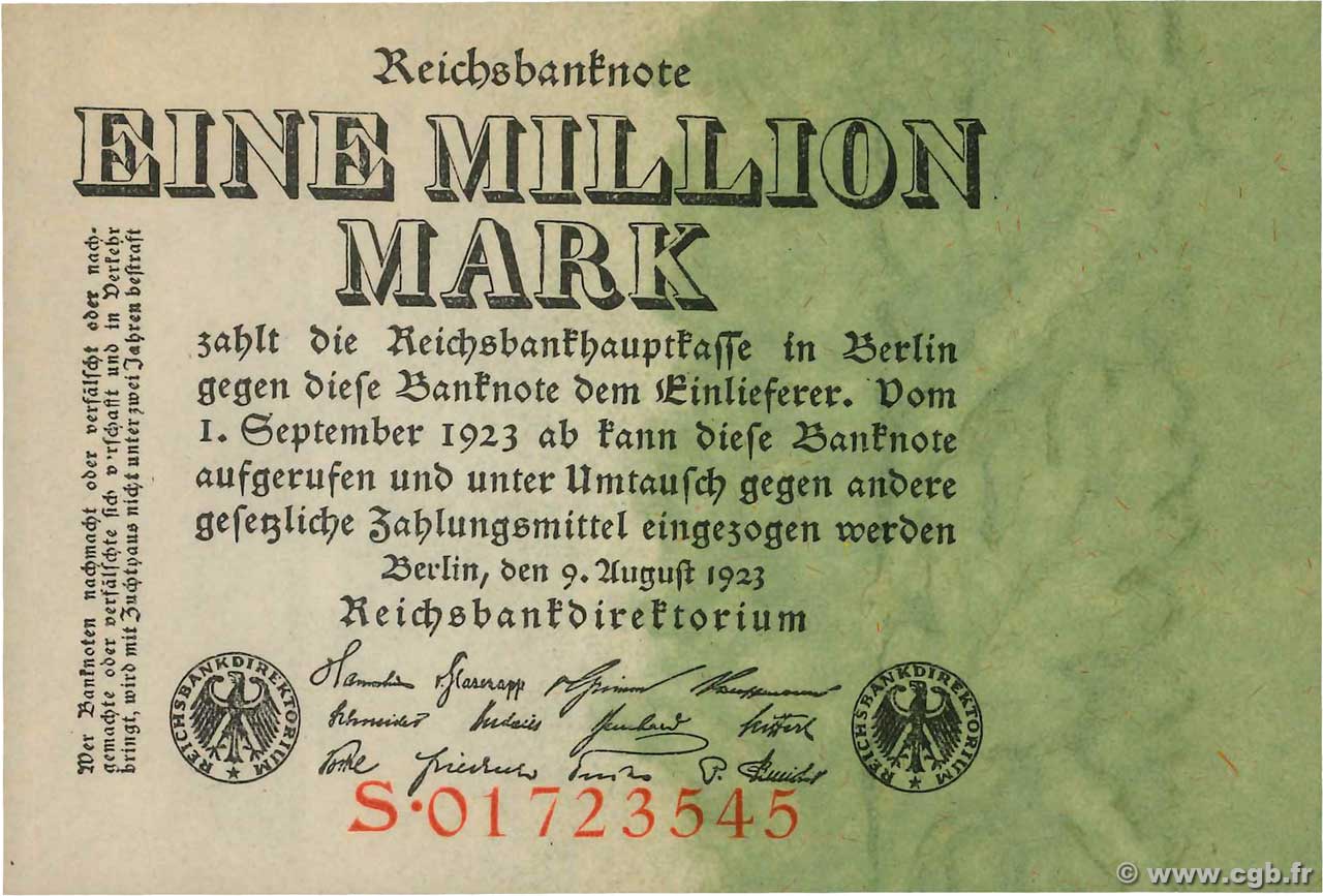 1 Million Mark DEUTSCHLAND  1923 P.101 ST