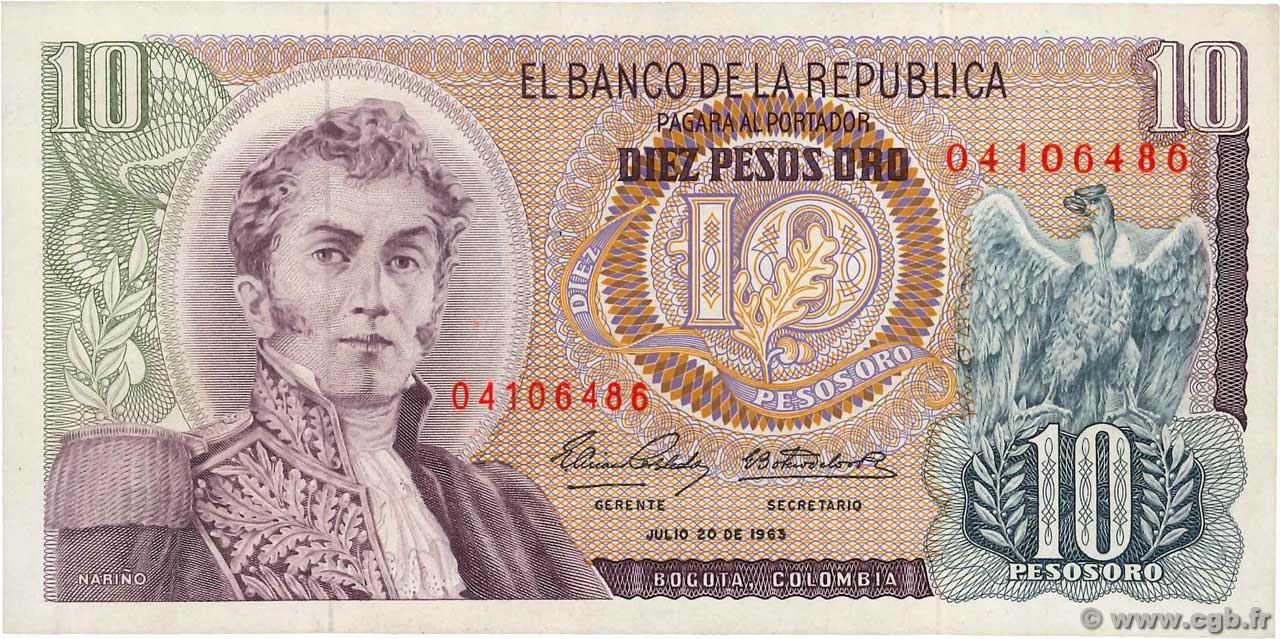 10 Pesos Oro KOLUMBIEN  1963 P.407a VZ