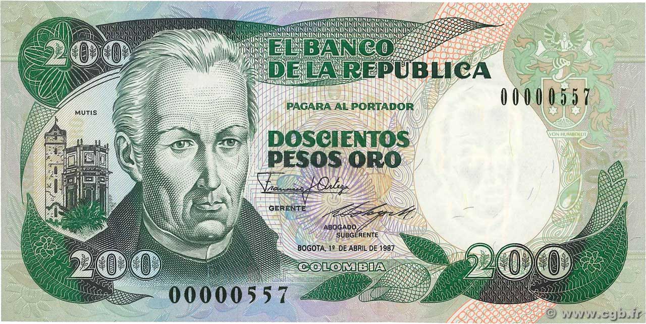 200 Pesos Oro Petit numéro COLOMBIA  1987 P.429d UNC