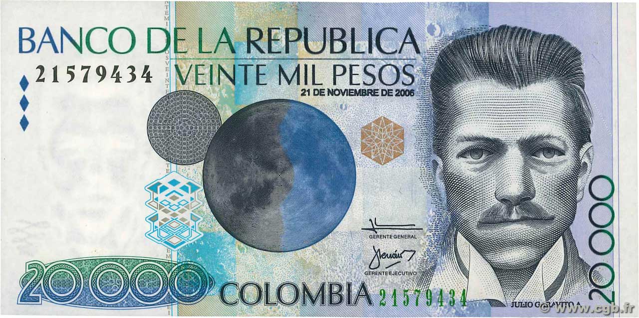 20000 Pesos COLOMBIA  2006 P.454n FDC