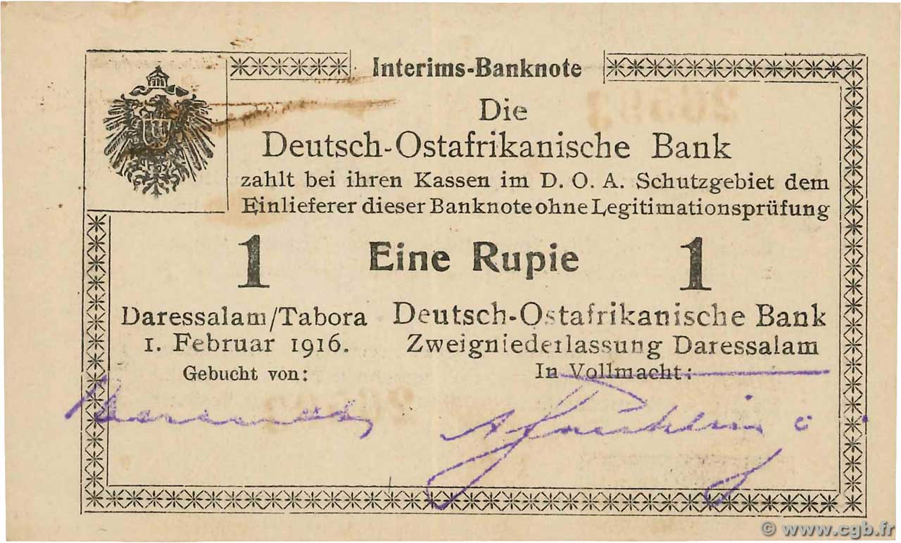 1 Rupie Deutsch Ostafrikanische Bank  1916 P.20a SC+