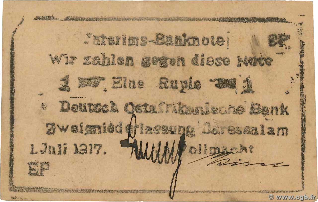 1 Rupie Deutsch Ostafrikanische Bank  1917 P.22by SPL+