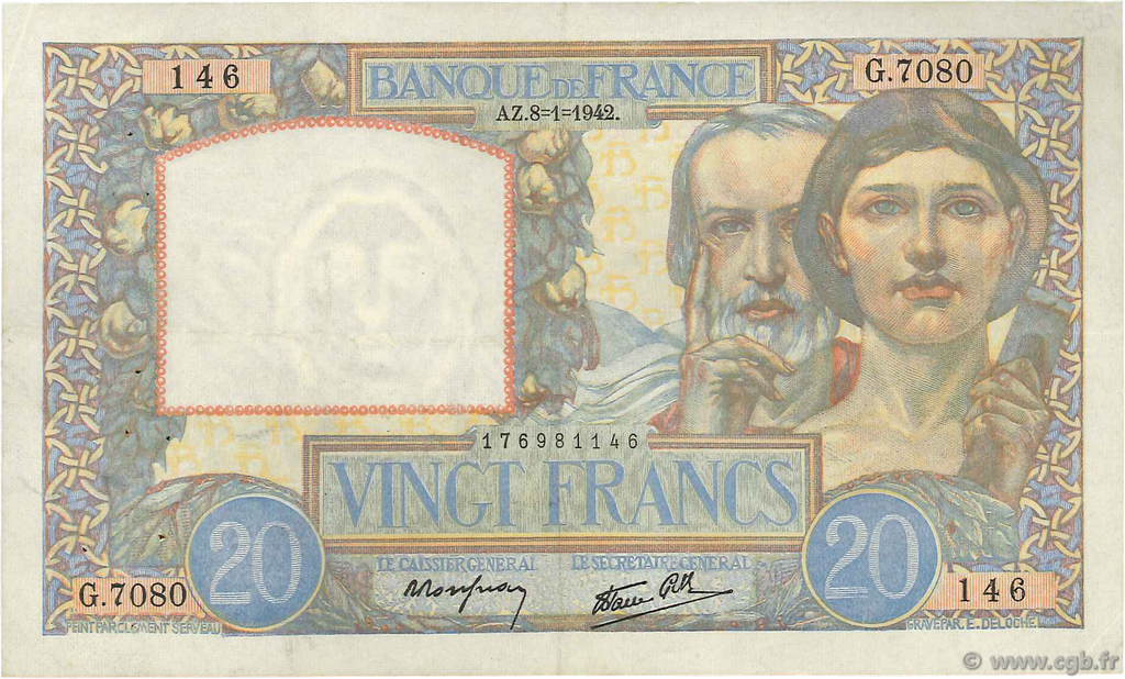 20 Francs TRAVAIL ET SCIENCE FRANCIA  1942 F.12.21 MBC+