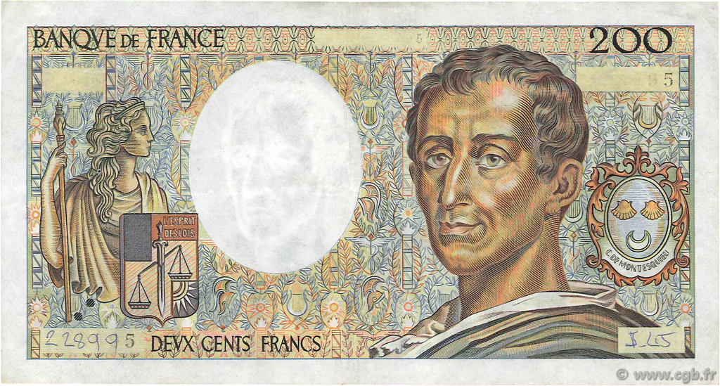 200 Francs MONTESQUIEU Fauté FRANKREICH  1987 F.70 SS