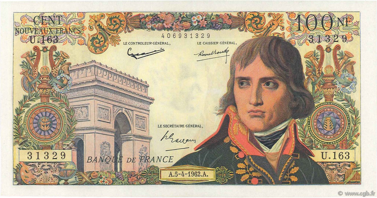 100 Nouveaux Francs BONAPARTE FRANCE  1962 F.59.15 AU-