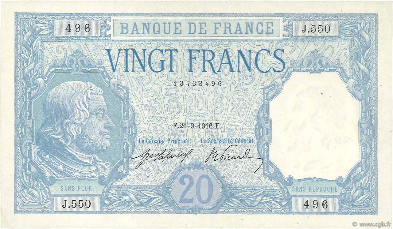 20 Francs BAYARD FRANCIA  1916 F.11.01 EBC+