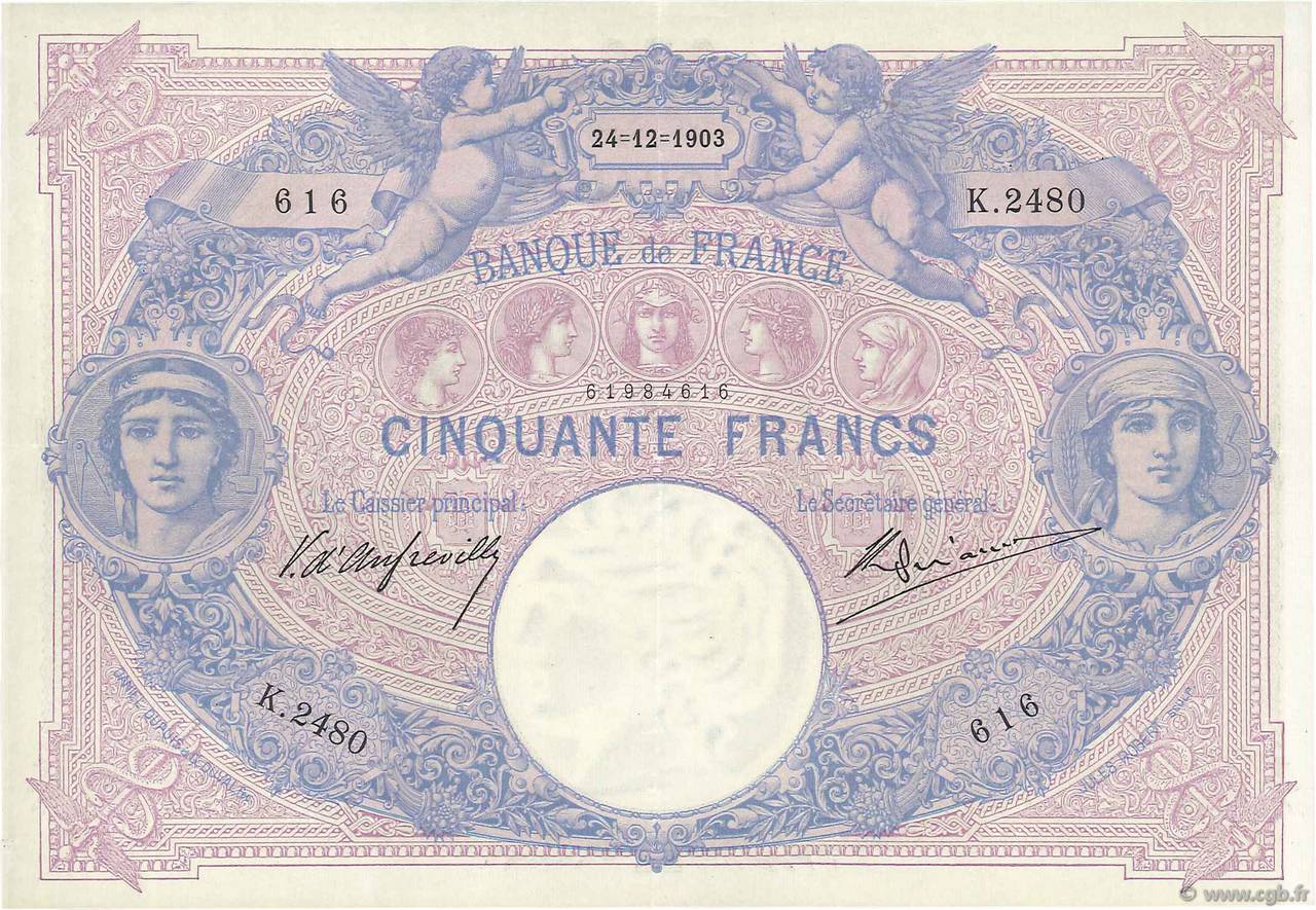 50 Francs BLEU ET ROSE FRANCIA  1903 F.14.15 q.SPL