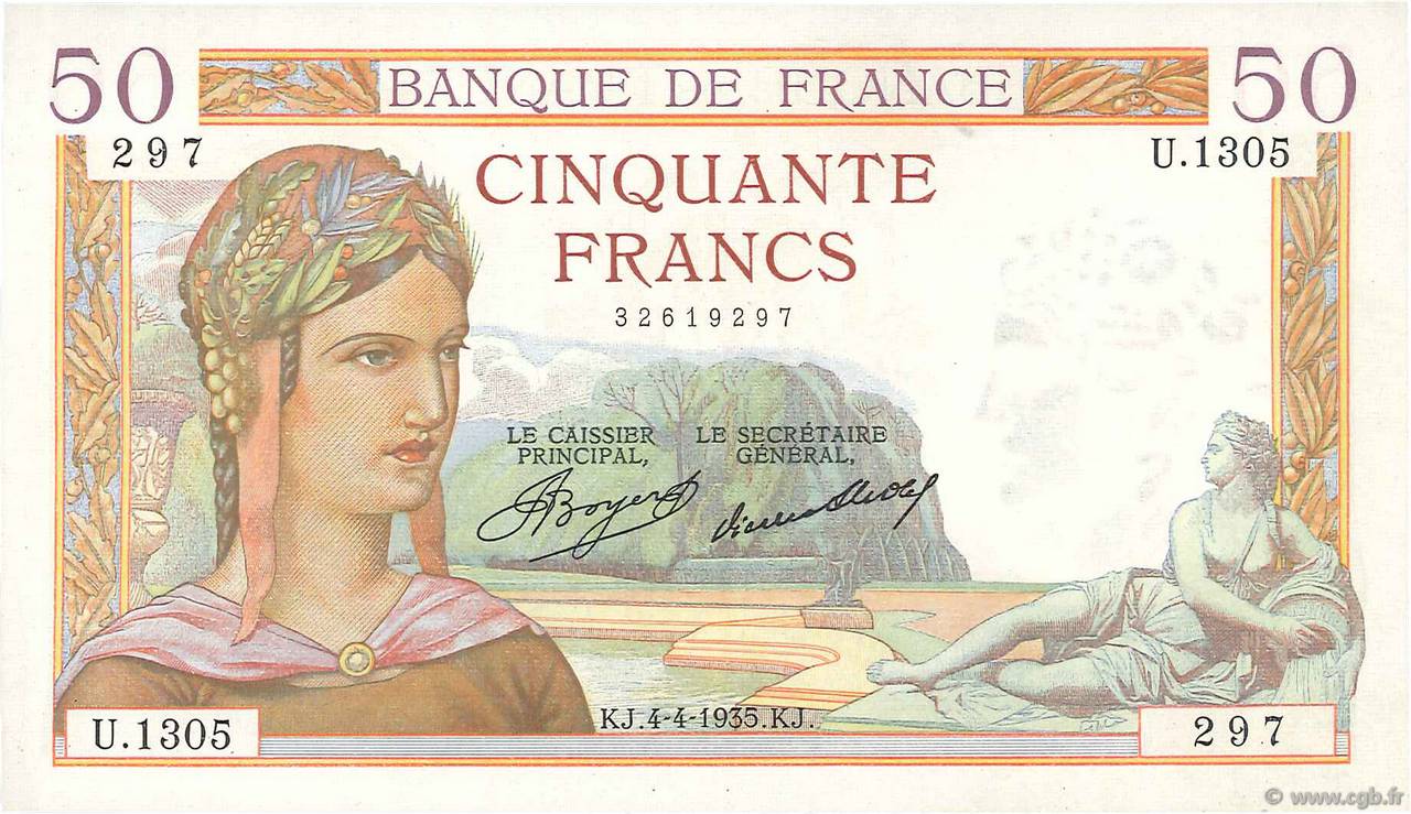 50 Francs CÉRÈS FRANCIA  1935 F.17.07 SPL