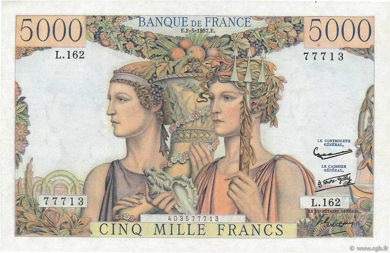 5000 Francs TERRE ET MER FRANCIA  1957 F.48.14 SC