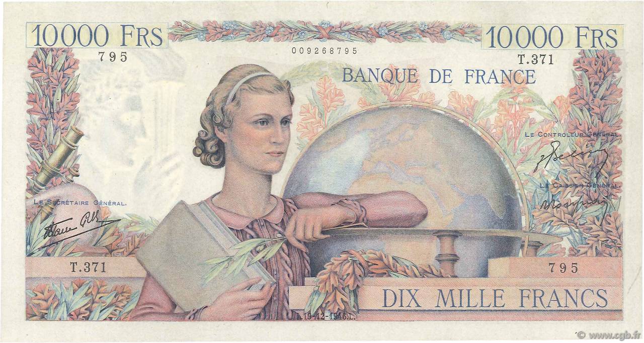 10000 Francs GÉNIE FRANÇAIS FRANKREICH  1946 F.50.16 SS