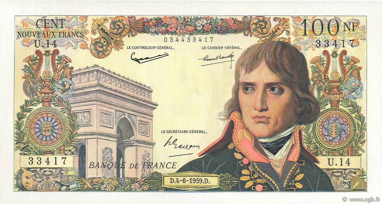 100 Nouveaux Francs BONAPARTE FRANCIA  1959 F.59.02 AU