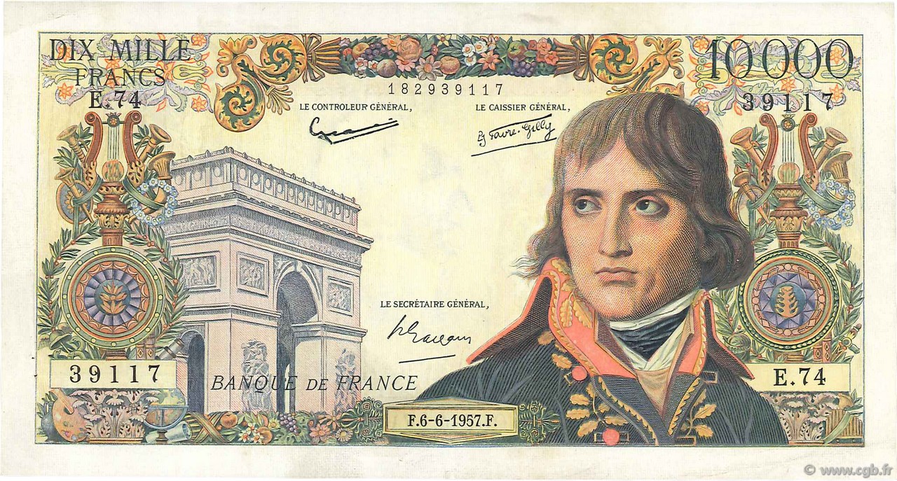 10000 Francs BONAPARTE FRANCIA  1957 F.51.08 MBC+