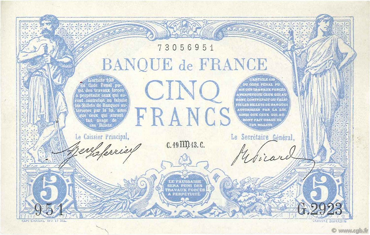 5 Francs BLEU FRANCIA  1913 F.02.20 BB