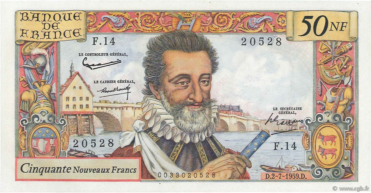 50 Nouveaux Francs HENRI IV FRANCIA  1959 F.58.02 EBC+