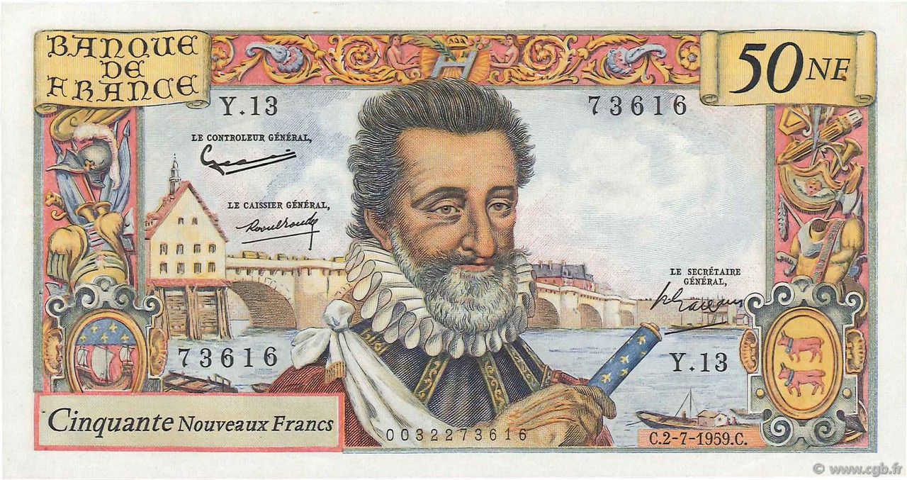 50 Nouveaux Francs HENRI IV FRANCIA  1959 F.58.02 MBC+
