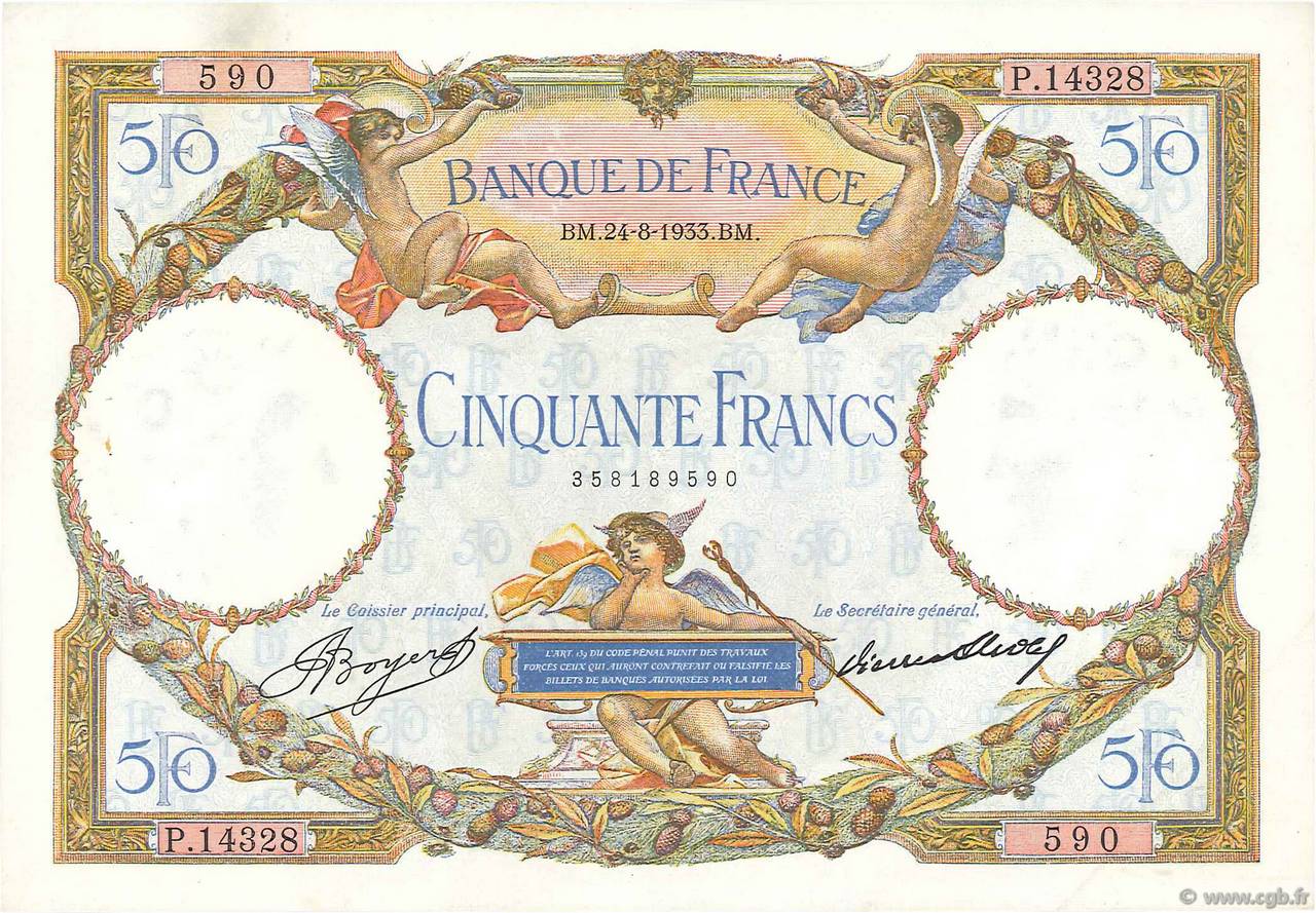 50 Francs LUC OLIVIER MERSON type modifié  FRANCE  1933 F.16.04 pr.SUP