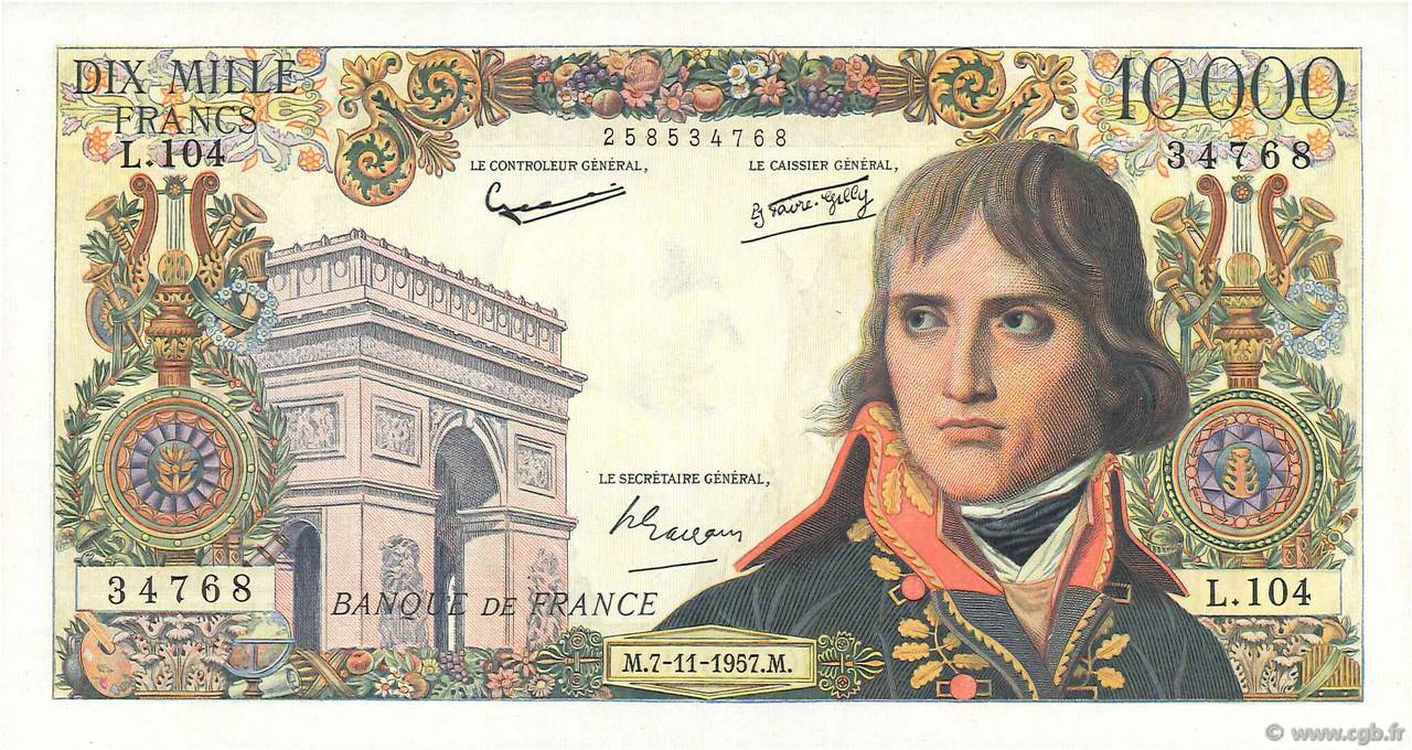 10000 Francs BONAPARTE FRANCIA  1957 F.51.10 AU