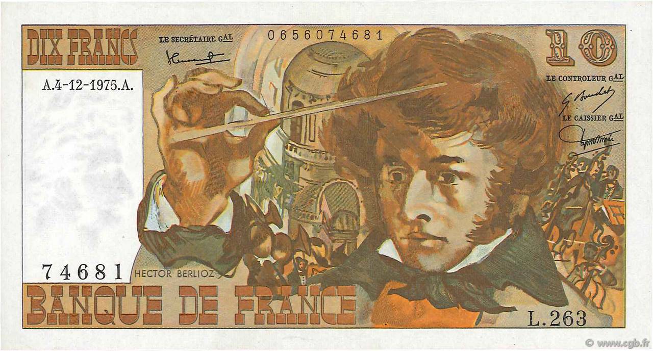 10 Francs BERLIOZ FRANKREICH  1975 F.63.15 VZ+
