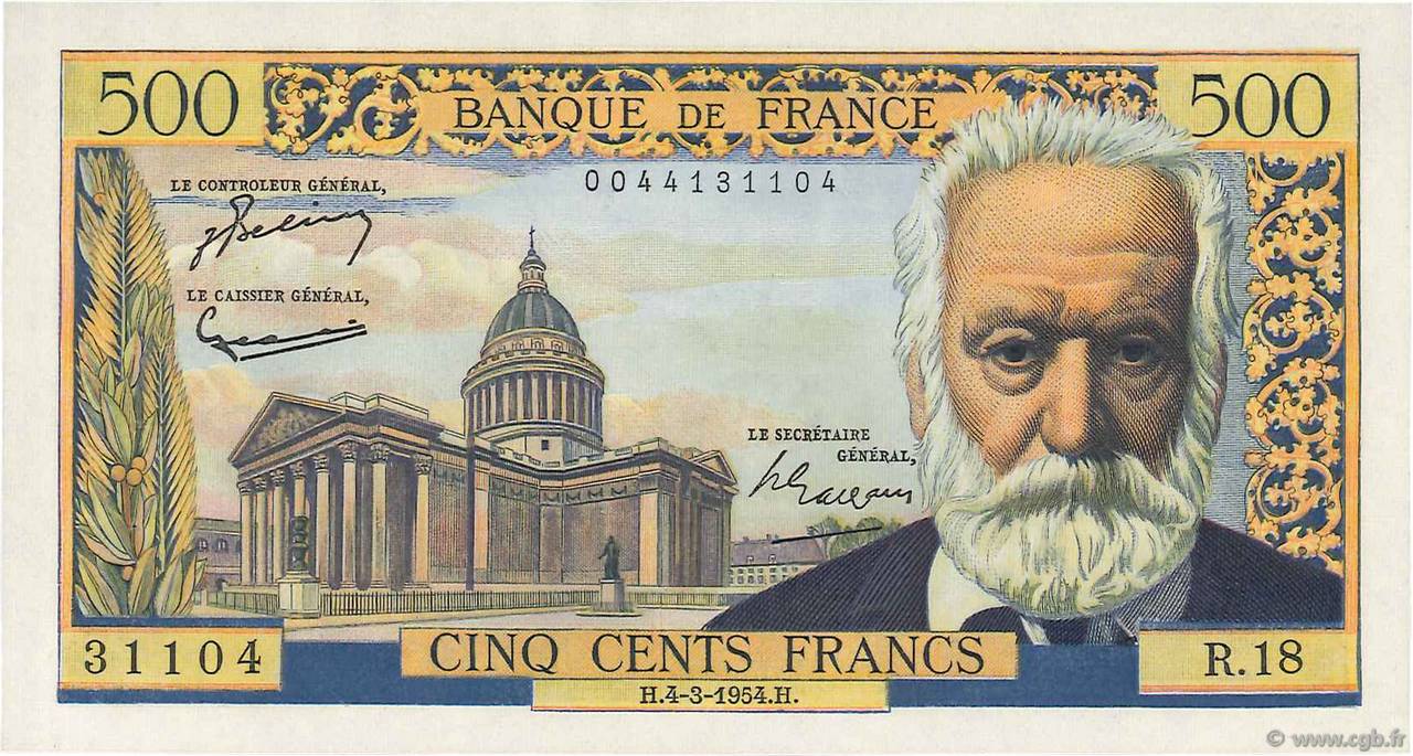 500 Francs VICTOR HUGO FRANCIA  1954 F.35.02 EBC+