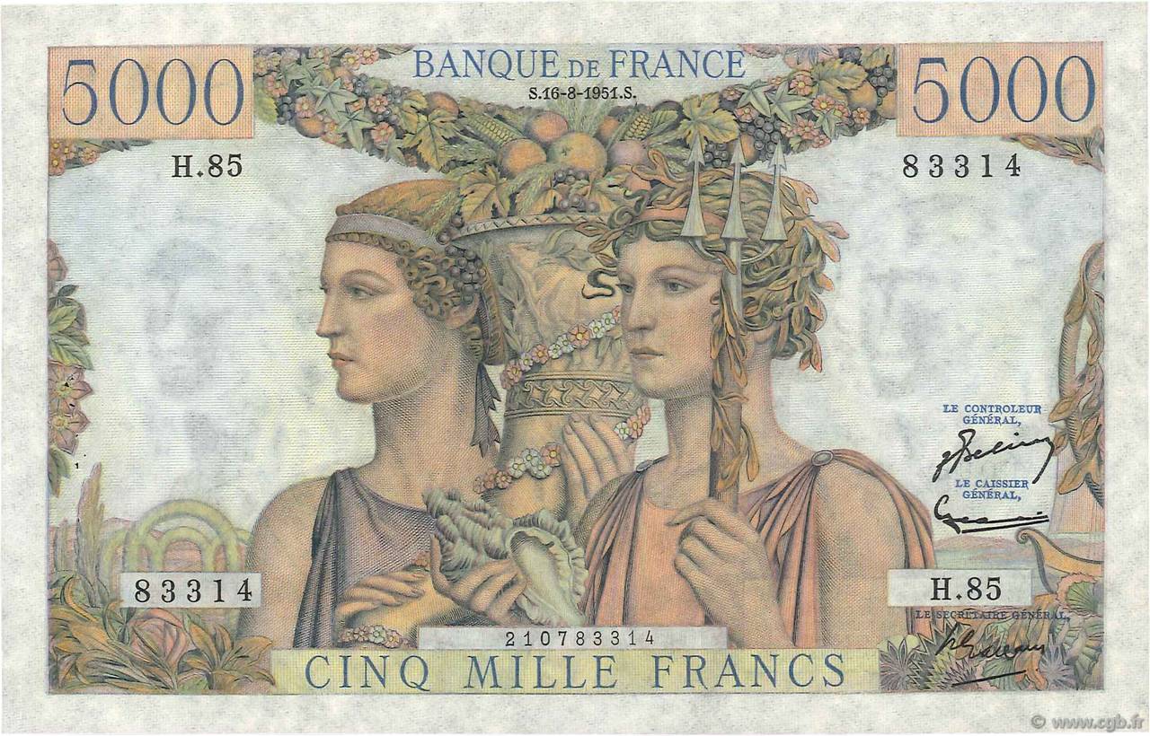 5000 Francs TERRE ET MER FRANCIA  1951 F.48.05 SPL