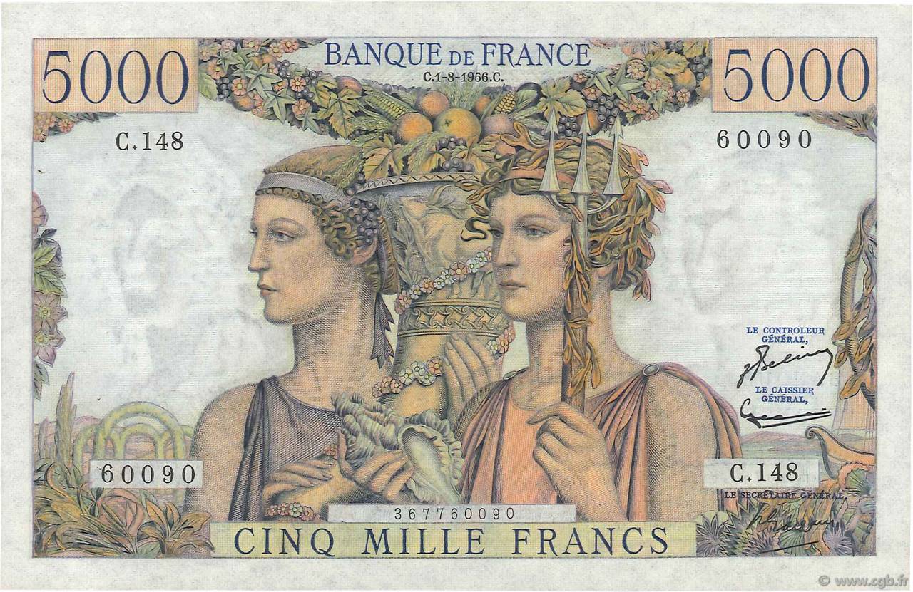 5000 Francs TERRE ET MER FRANCE  1956 F.48.11 SUP+