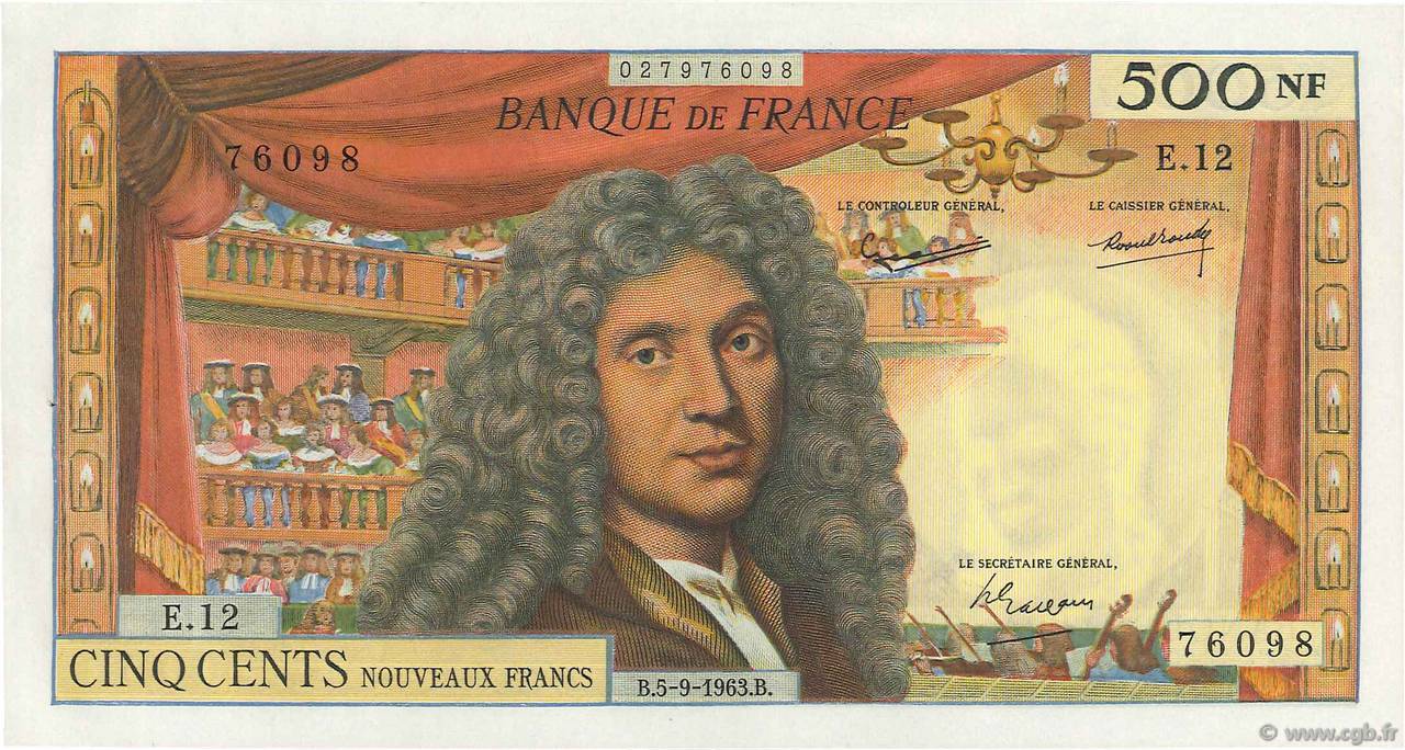 500 Nouveaux Francs MOLIÈRE FRANCE  1963 F.60.05 XF+