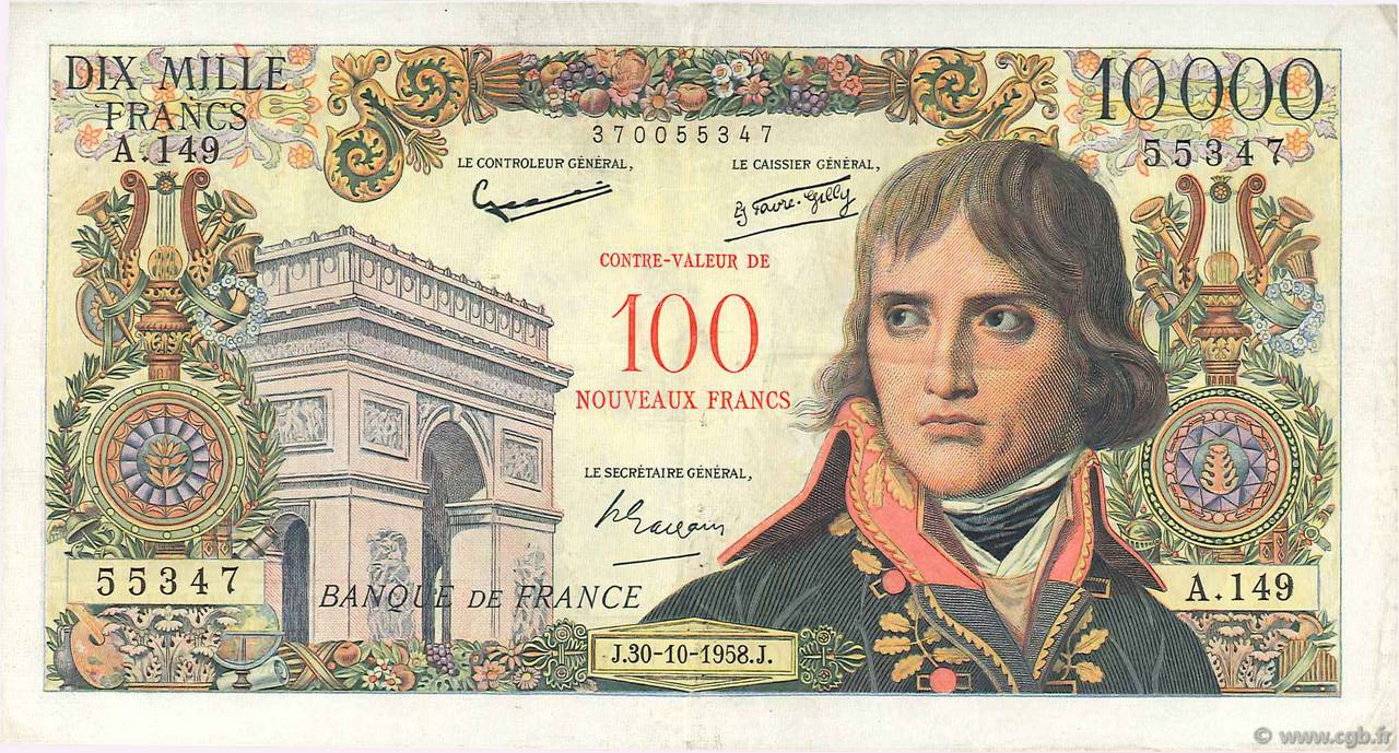 100 NF sur 10000 Francs BONAPARTE FRANCIA  1958 F.55.01 BB