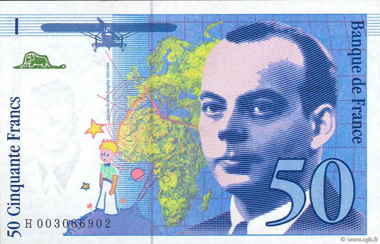 50 Francs SAINT-EXUPÉRY Sans STRAP Fauté FRANCE  1992 F.72f4.02 UNC