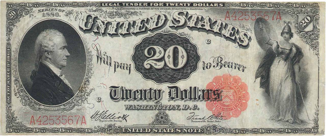 20 Dollars STATI UNITI D AMERICA  1880 P.180b BB