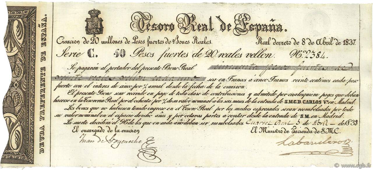 50 Pesos Fuerte ESPAÑA  1837 - FDC