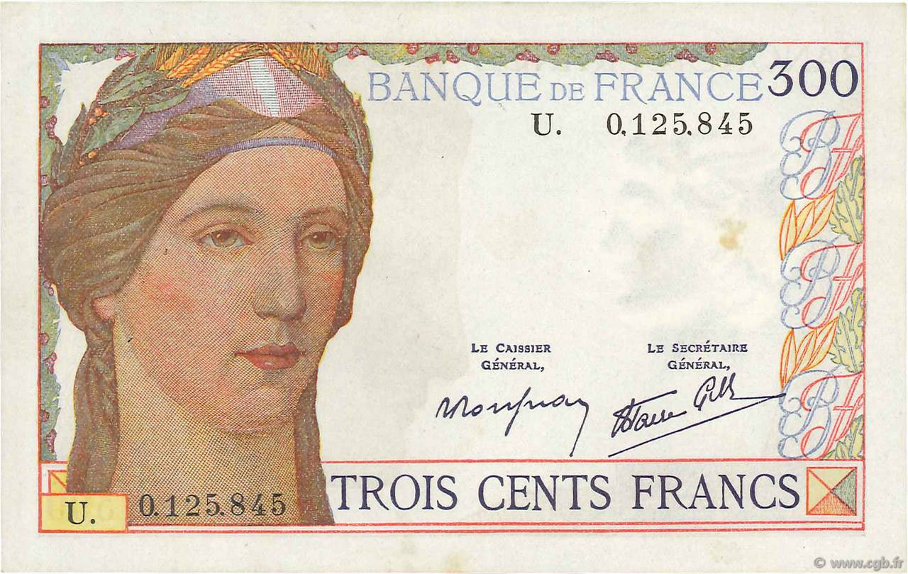 300 Francs FRANCE  1939 F.29.03 XF-
