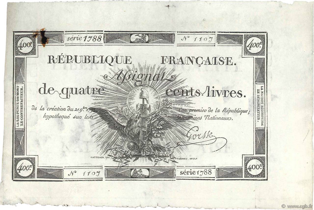 400 Livres FRANCIA  1792 Ass.38a SC