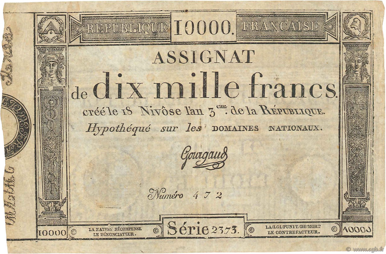 10000 Francs FRANCE  1795 Ass.52a TTB