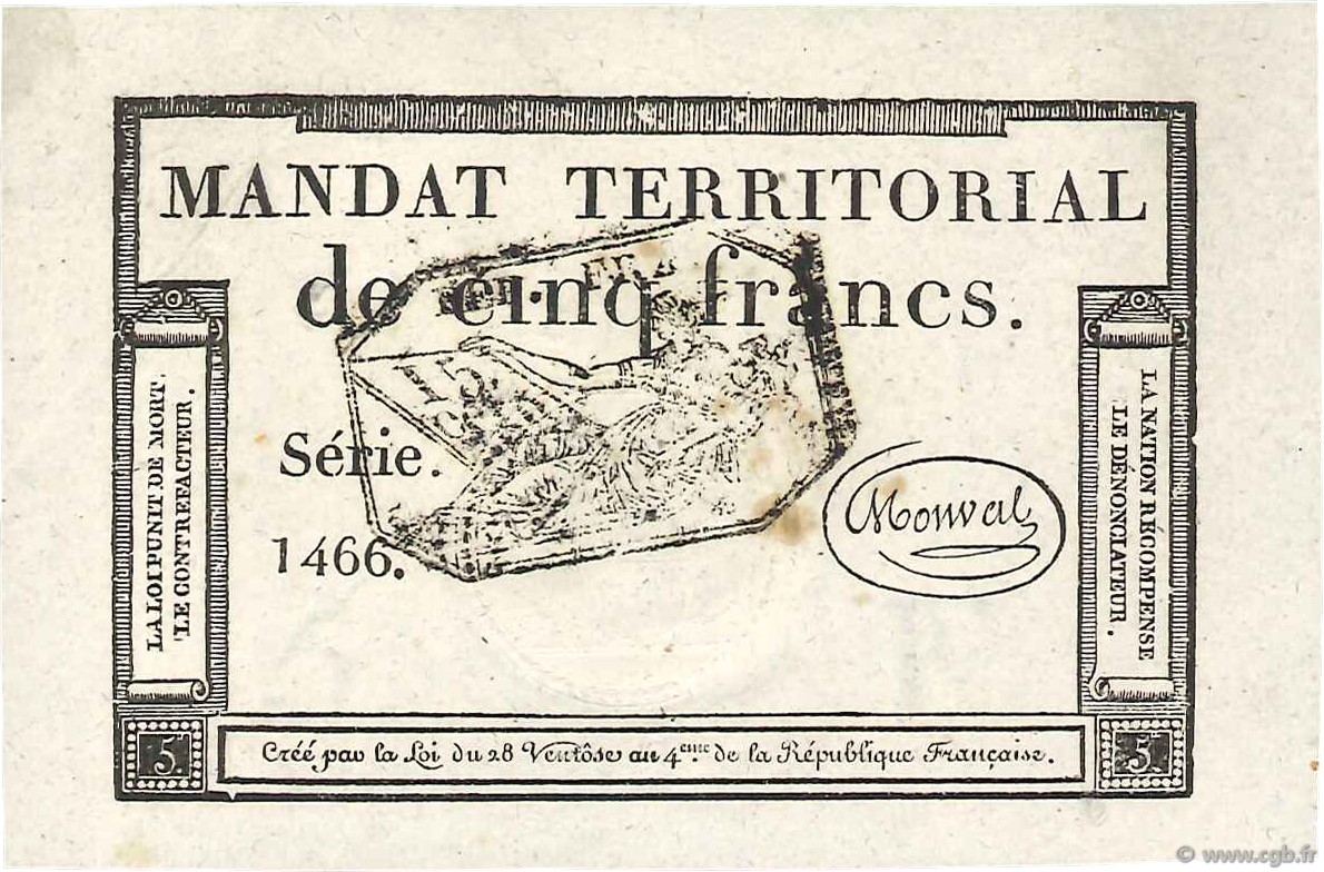 5 Francs FRANCE  1796 Laf.208 XF+